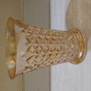 Vintage Carnival Glass Vase With Diamond Pattern In Marigold Color With Pinwheel